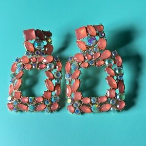Elegant Coral and Blue Statement Earrings